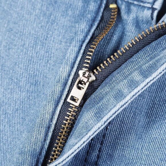 Stylish Women's Y2K Wide Leg Denim Pants - Distressed Mid Rise Light Blue - Picture 5 of 5